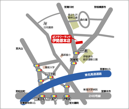 フラワーランド伊勢原店周辺案内図